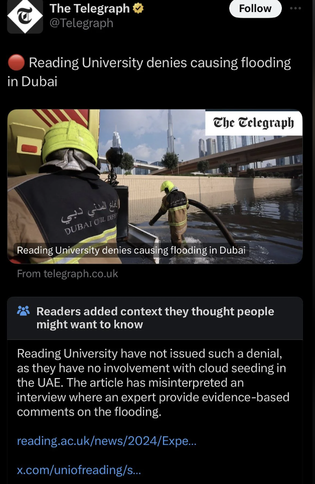 Dubai - The Telegraph Reading University denies causing flooding in Dubai The Telegraph Dubai Or B Reading University denies causing flooding in Dubai From telegraph.co.uk Readers added context they thought people might want to know Reading University hav